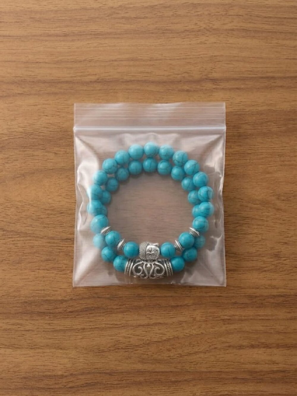 NEW Women's Bracelet 2-Piece Set Pretty Turquoise Teal Silver Stretchy Bracelets